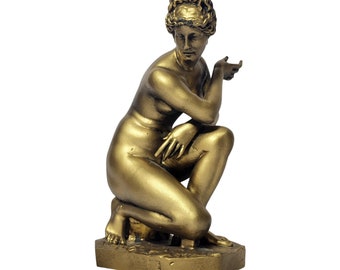 Statue de Vénus accroupie : finition bronzée, déesse gréco-romaine (18 cm)