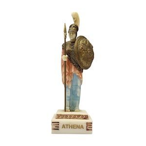 Classic Athena Goddess Statue Handmade Alabaster Multicolor Sculpture 16cm