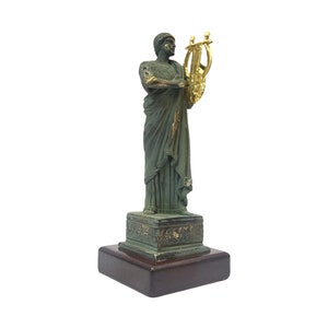 Apollo God Statue vintage Patina color statue 16cm Wooden Base