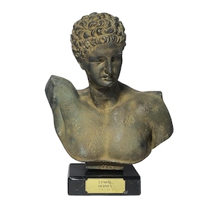 Hermes Bust Sculpture Ancient Greek God Head Statue Bronzed Oxidation Patina 7.09&quot;