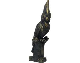 オウムの鳥の置物 ブラックゴールドアラバスター彫刻 エキゾチックな