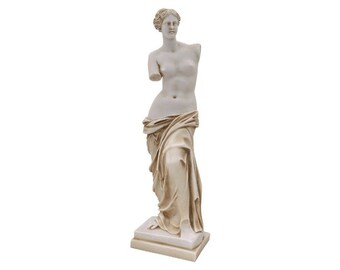 Vénus De Milo Louvre Réplique Sculpture Albâtre sur Base en Marbre Grec Fait à la Main 24cm