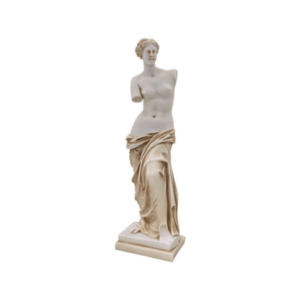 Venus De Milo Louvre Replikat Skulptur Alabaster auf Marmorsockel Griechisch Handgemacht 24cm