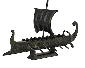 Ancient Greek Trireme Bronze Ship Statue Classical Warship Nautical Sculpture