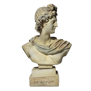Apollo Belvedere Bust Sculpture Ancient Greek God Patina Plaster Statue Mythology Decor