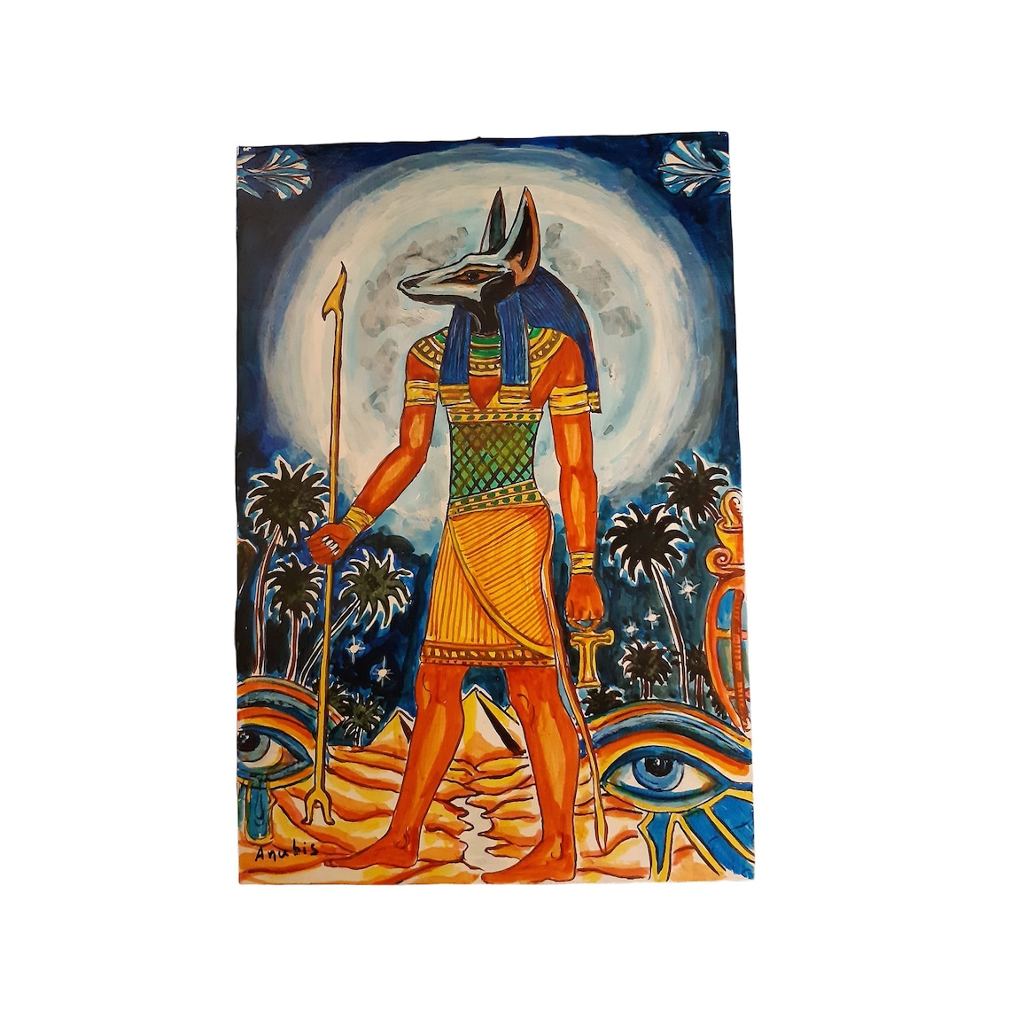 Anubis Egyptian God Wall Painting Unique Greek Handmade on image 1