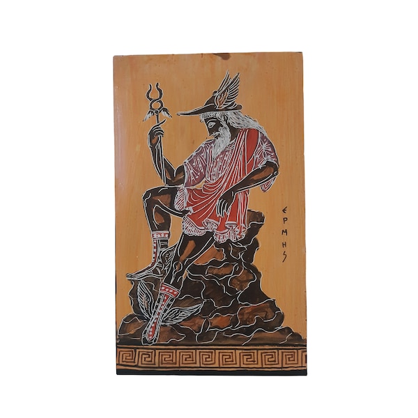 Hermes Greek Roman God Wall Painting Greek Mythology Handmade on Wood 25cm