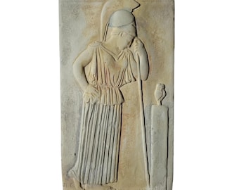 Mourning Athena Relief Wall Sculpture Greek Goddess Plaque With Owl
