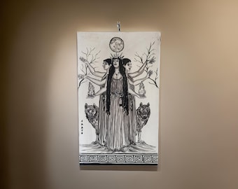 Hecate Goddess of Magic vintage wall wooden painting totally handmade
