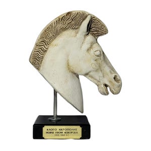 Horse Head From Acropolis Ancient Greek Sculpture On Marble Base