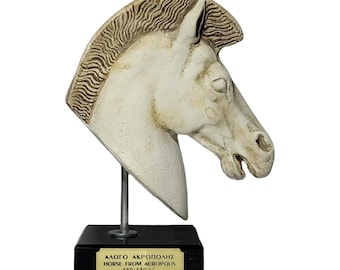 古代ギリシャの馬の頭の小さなブロンズ像、パルテノン神殿アテネアクロ