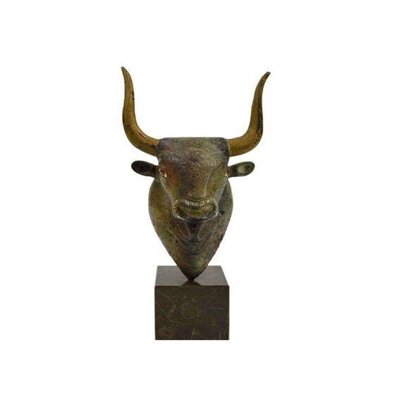 Bull Head Sculpture Bronze Greek Handmade Statue 11cm Etsy
