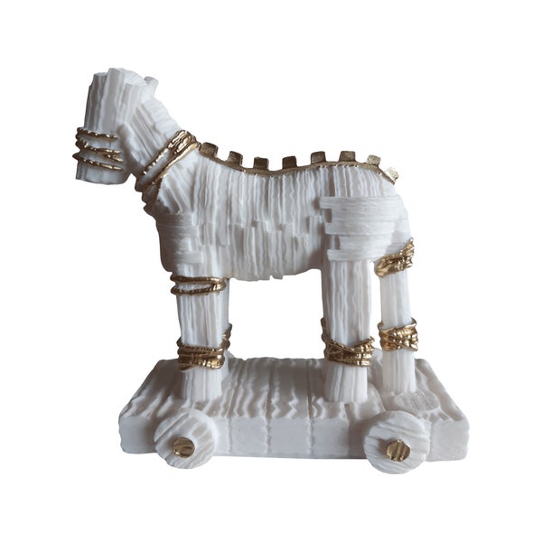 Trojan Horse Statue of Troy War - Handmade Ancient Greek Mythology Alabaster Sculpture 15cm