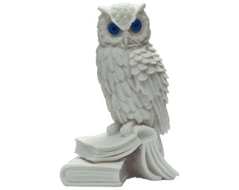 Wise Owl On Book Statue Greek Handmade Alabaster Sculpture 11cm