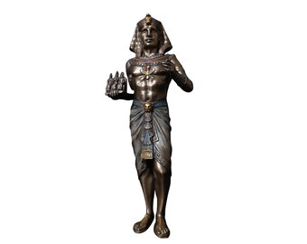 Egyptian Pharaoh with three Kings Statue Bronzed Sculpture 20cm