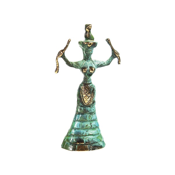 Minoan Snake Goddess Bronze Statue Ancient Greek Mythology Replica Statue 18cm