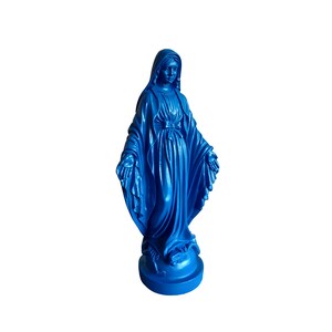 Virgin Mary Sculpture Marble Greek Handmade Religious Blue Statue 16cm