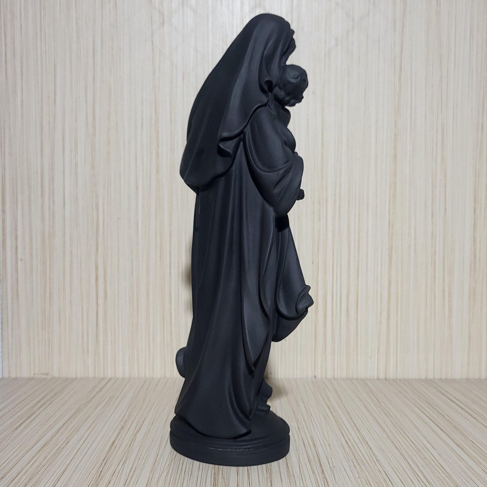 Virgin Mary Mother Statue Madona Black Color Religious Sculpture 28cm ...