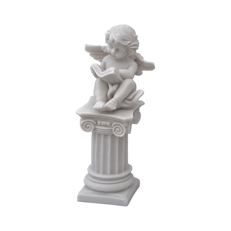 5.12 Baby Angel on Column Read a Book Greek Handmade Alabaster Statue 13cm