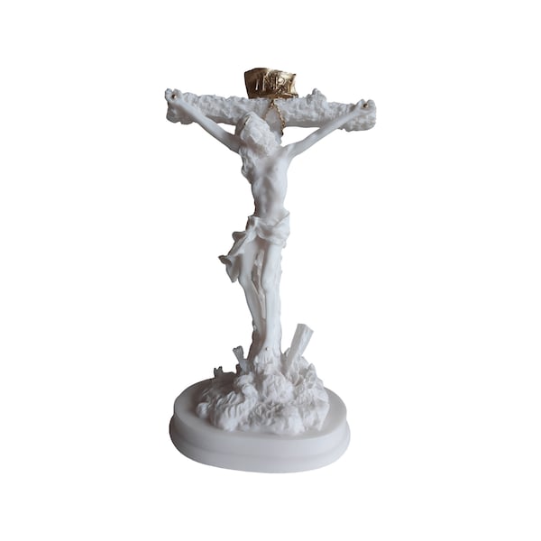 Crucifixion of Jesus Sculpture Greek Handmade Christian Orthodox Alabaster Statue 23cm