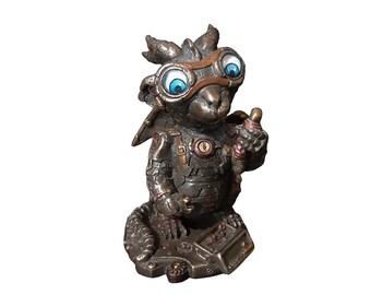 Steampunk Baby Dragon Statue Bronzed Sculpture 13cm