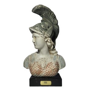 Athena Minerva Bust Ancient Greek Goddess Colored Patina Sculpture With Marble Base
