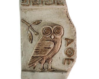 Owl of Athena Wall Relief Ancient Greek Coin Symbol Handmade Plaster Plaque