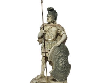 Hector Trojan Warrior Statue Patina Plaster Sculpture With Spear And Shield
