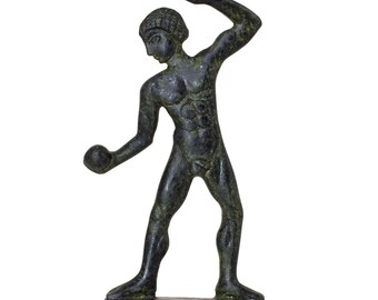 Ancient Greek Discus Thrower Solid Bronze Statue Olympic Athlete Classical Sculpture