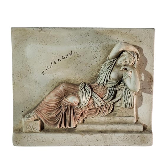 Greek Penelope Wall Relief Sculpture Ancient Reclining Woman Handmade Plaster Art