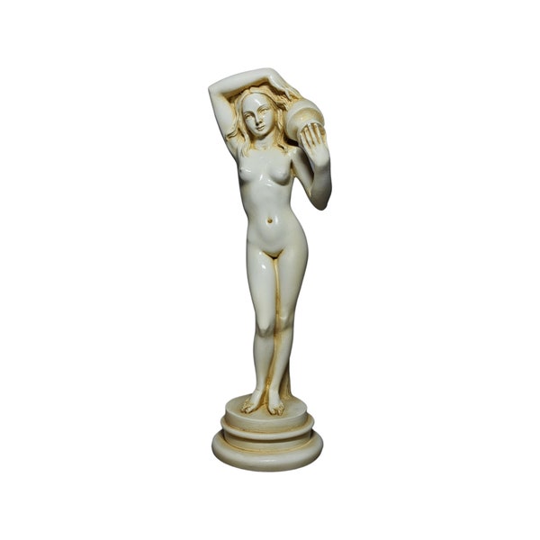 Ancient Greek Nude Female Carrying Hydria Statue Marble Handmade Sculpture