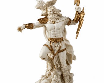 Zeus Jupiter God of Thunder Solid Resin Statue Gold Patina Finish Greek Roman Mythology Sculpture Handmade Greece Figurine