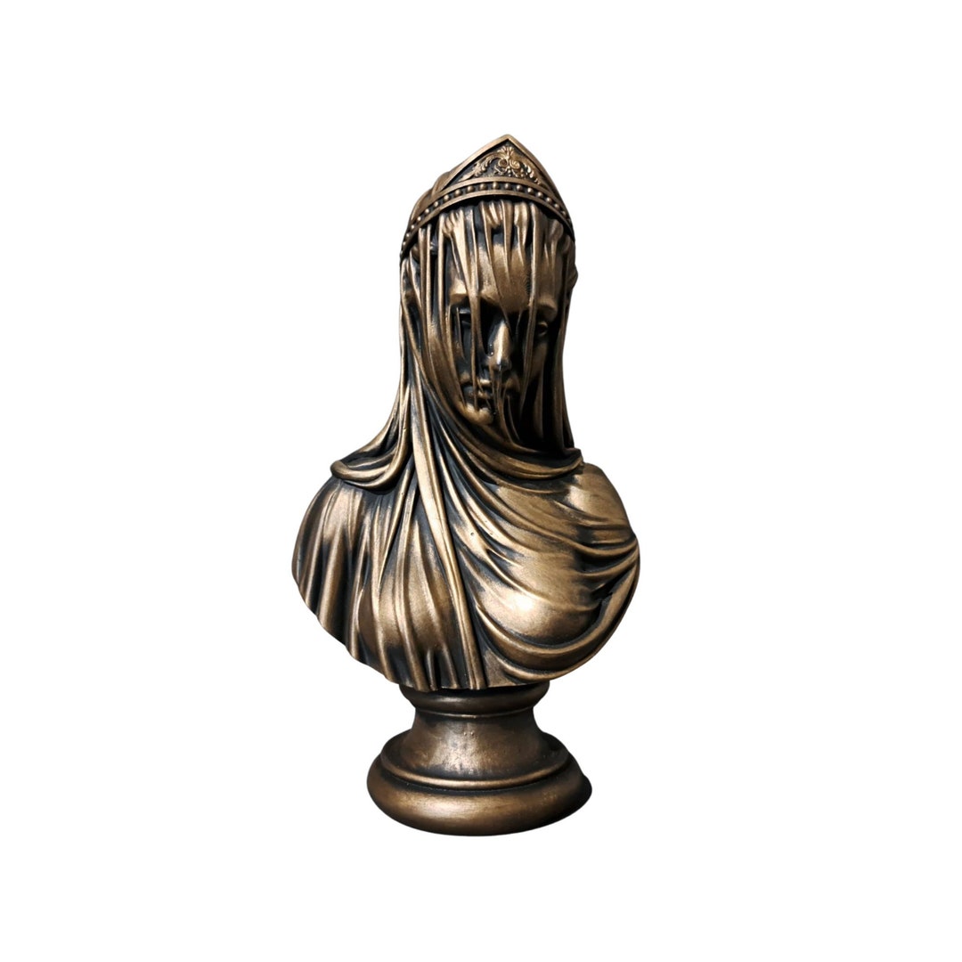 Veiled Maiden Woman Bust Head Marble Statue Sculpture Etsy
