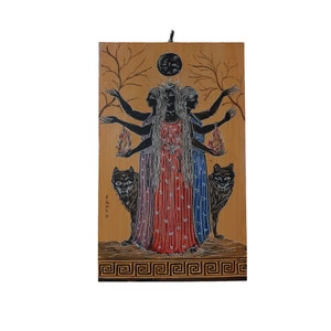 Hecate Goddess of Magic Unique Handmade Greek Wall Painting on Wood 50cm