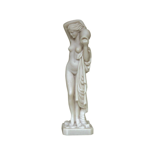 Nude Woman Statue Carrying Hydria Water Jar - Ancient Greek Handmade Alabaster Sculpture 25cm