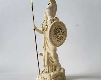Classic Athena Goddess Statue Handmade Alabaster Patina Sculpture 17cm