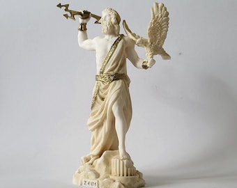 Zeus Statue God Patina Sculpture 17cm Made of Alabaster