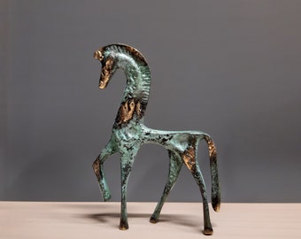 Ancient Greek Bronze Horse Sculpture handmade small Statue 10cm