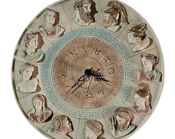 Greek Gods Zodiac Wall Clock Handmade Mythology Sculpture Decor