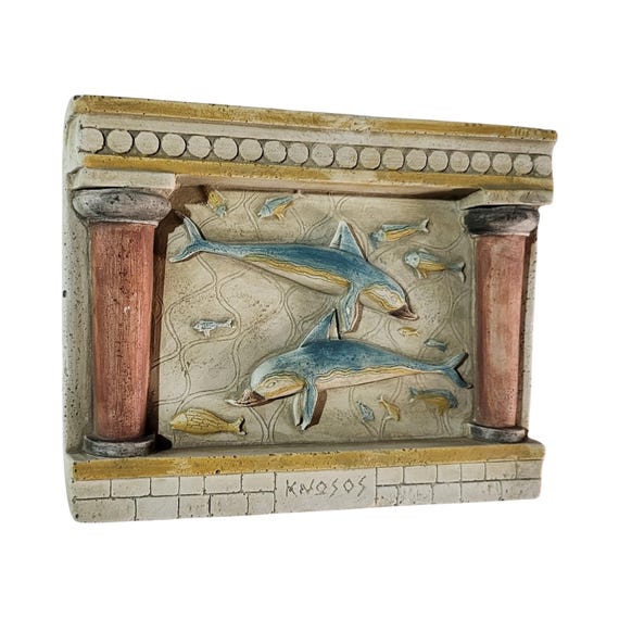 クノッソス・イルカのフレスコ画レリーフ、ミノア文明の壁画、手作り