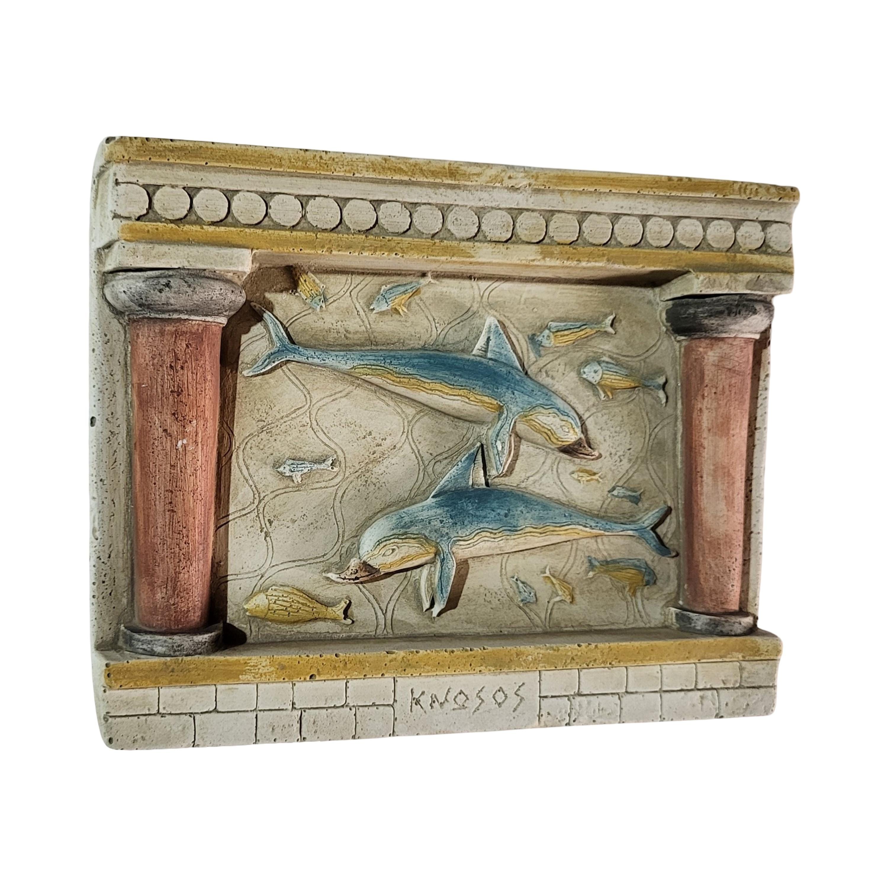 クノッソス・イルカのフレスコ画レリーフ、ミノア文明の壁画、手作り