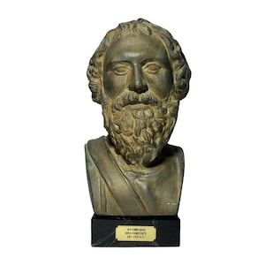 Oud-Griekse buste van Archimedes op marmeren voet 8,85&quot;