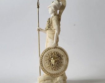 Classic Athena Goddess Statue Handmade Alabaster Patina Sculpture 17cm