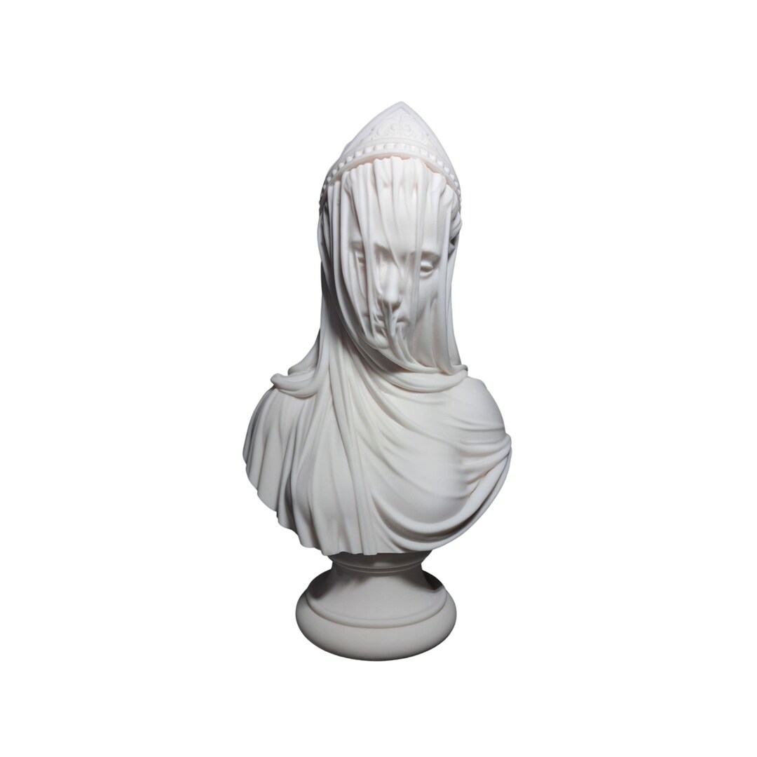 Veiled Maiden Woman Bust Head Marble Statue Sculpture Etsy
