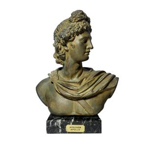 Apollo Belvedere Bust Sculpture Ancient Greek God Bronze Patina Plaster Statue Mythology Decor