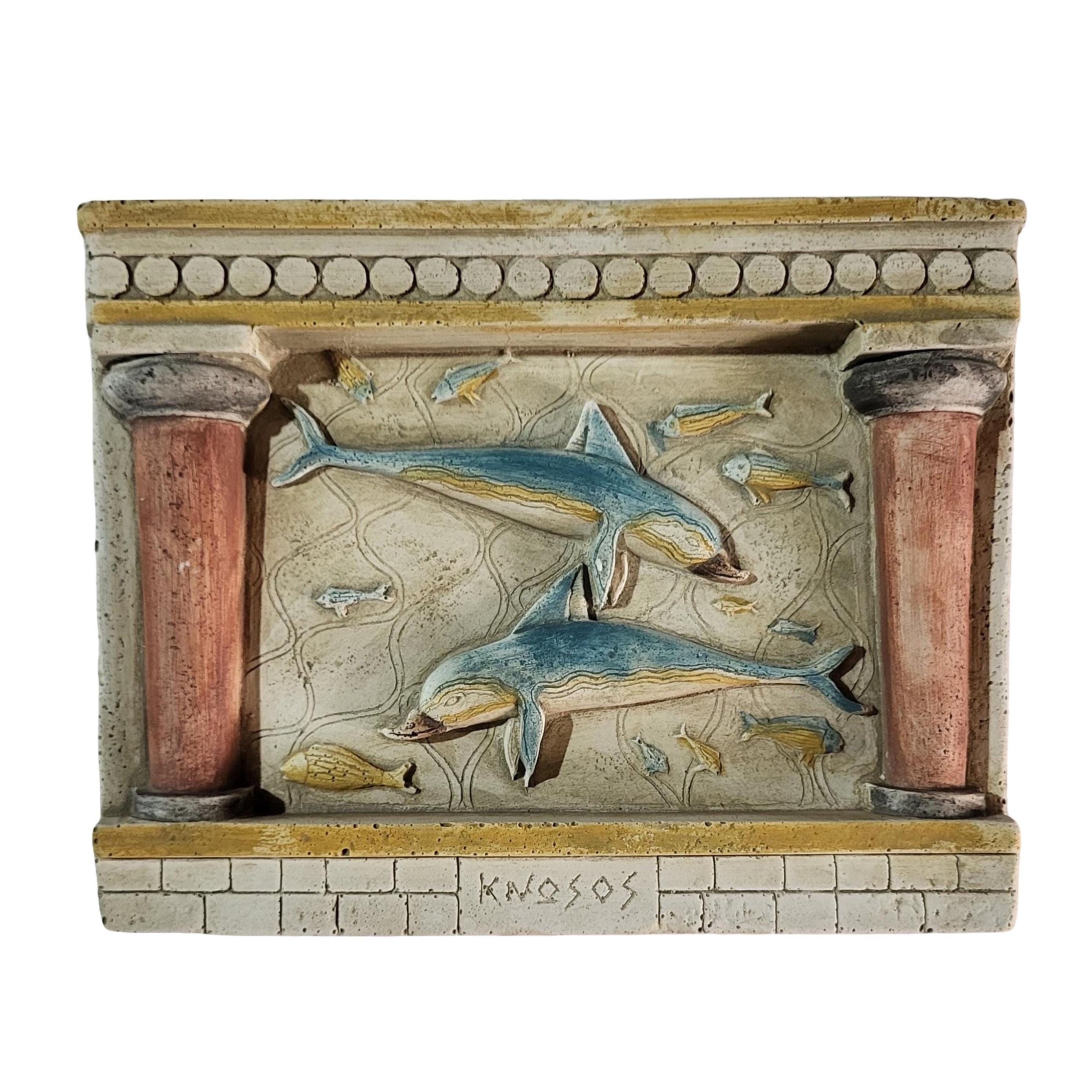 クノッソス・イルカのフレスコ画レリーフ、ミノア文明の壁画、手作り