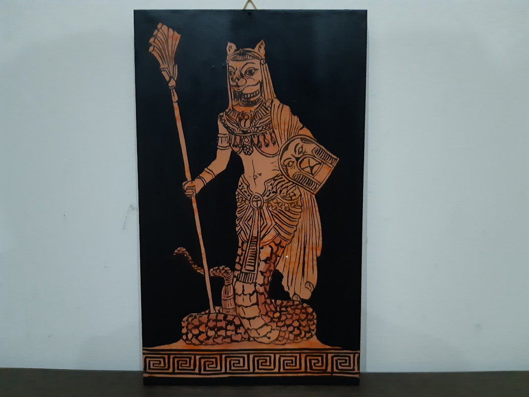 Bastet Egyptian Goddess Handmade Greek Wall Painting on Wood 25cm - Etsy