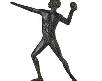 Ancient Greek Discus Thrower Bronze Statue Olympic Athlete Classical Sculpture