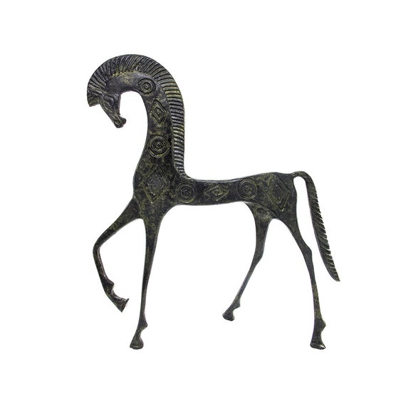 Oud Grieks paard met gebogen hoofd sculptuur handgemaakt Etsy Nederland