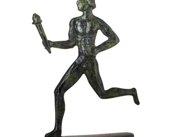 Ancient Greek Torch Runner Bronze Statue Lampadedromos Olympic Torch Bearer Sculpture